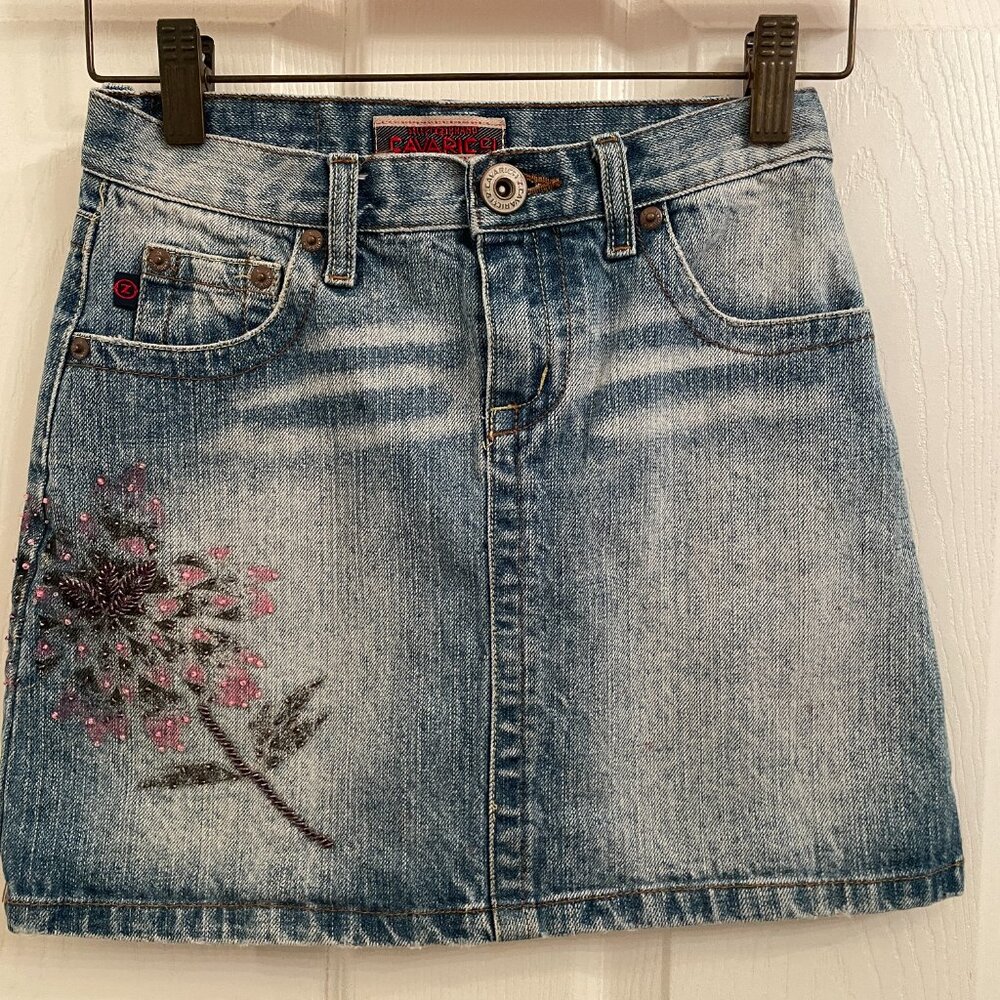 Z Cavaricci Embellished Vintage Cotton Denim Skirt Girl's size 7/8